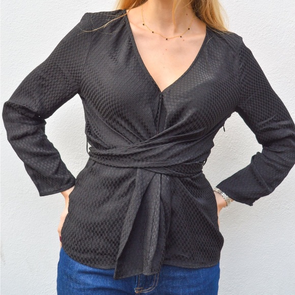 Tree And Horse Garden megara black deep v neck blouse - Picture 1 of 15